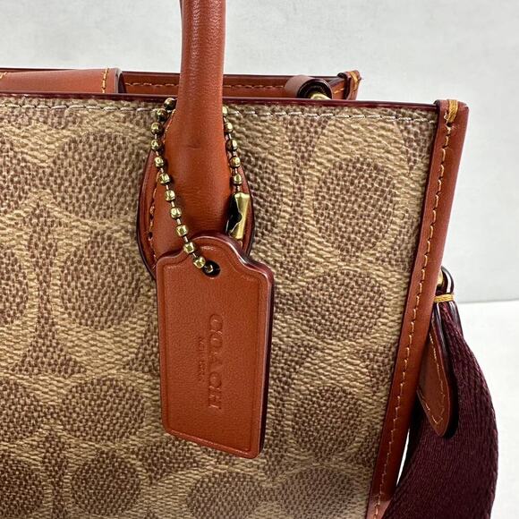 Coach Ace Tote Bag 17 In Signature Canvas IN Tan/Rust CT891 New - Picture 6 of 13